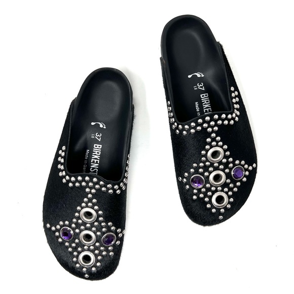 Birkenstock | Shoes | New Rare Birkenstock Heidi Klum Black Calf Hair Slip On Slides Clogs Size 